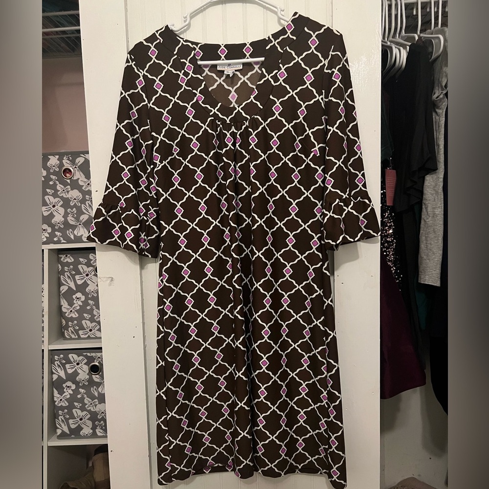 Jude Connally Brown and White Long Sleeve Dress